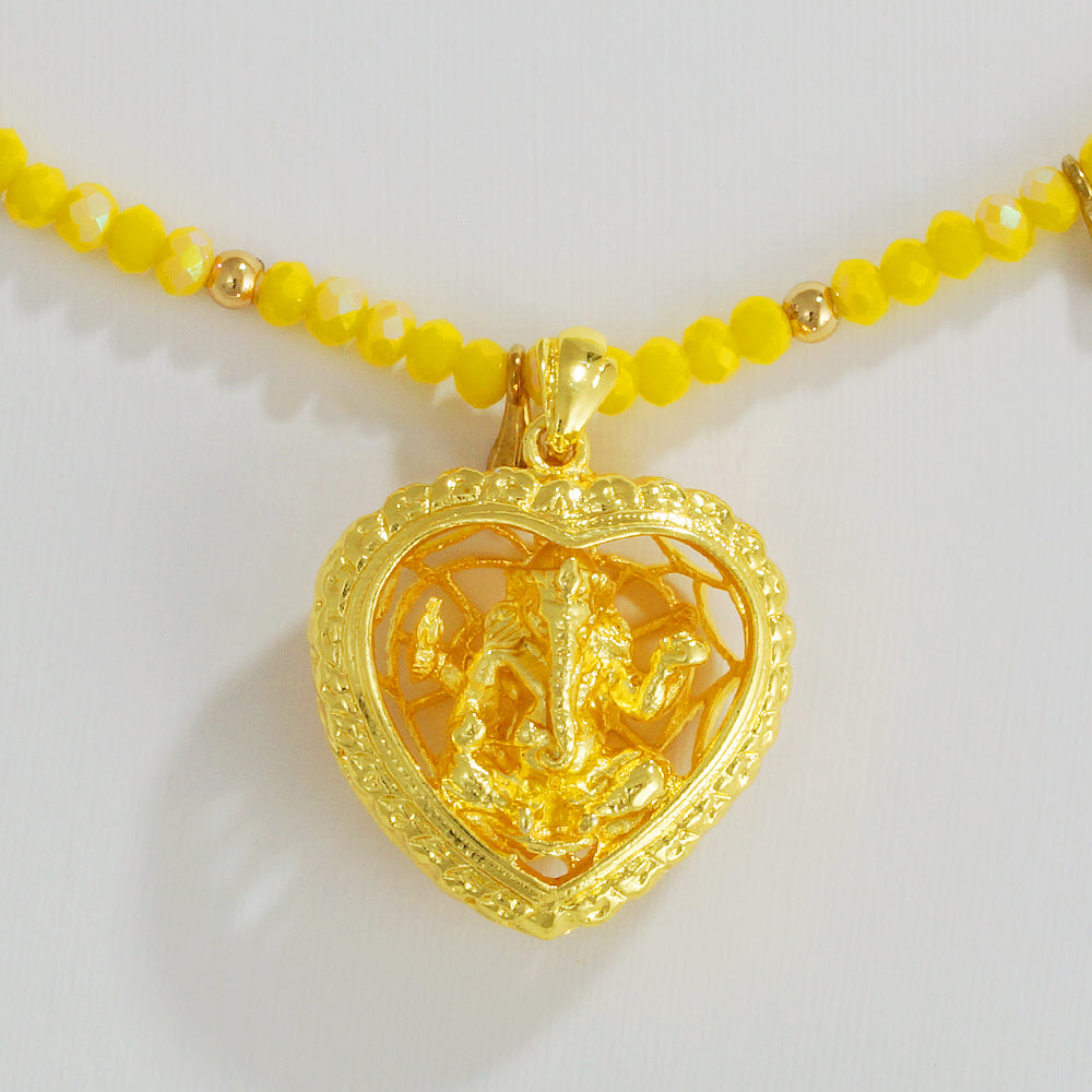 Ganesha & 'Om' Heart Pendant Beaded Necklace