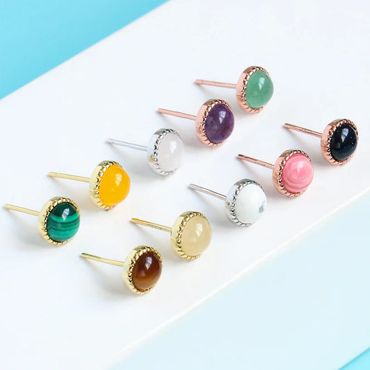 Natural Stone Sterling Silver Stud Earring