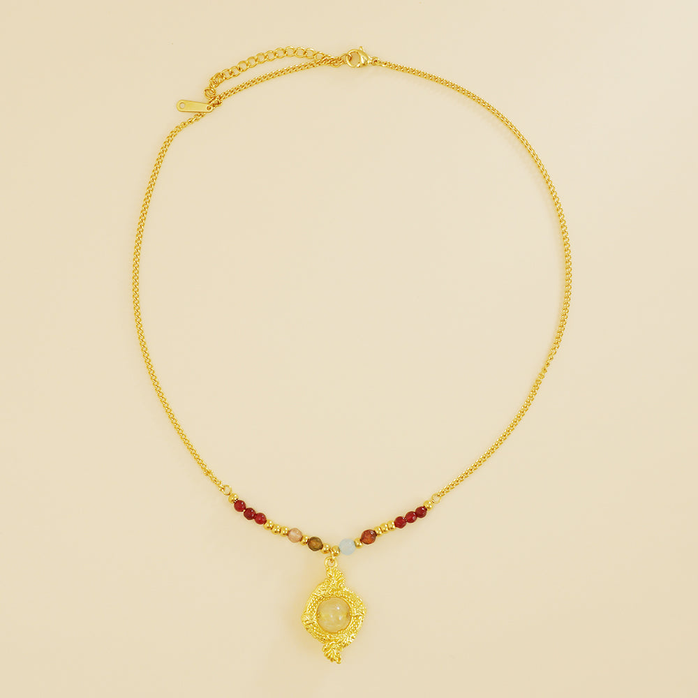 Naga Dragon & Rutile Quartz Style Gold Necklace