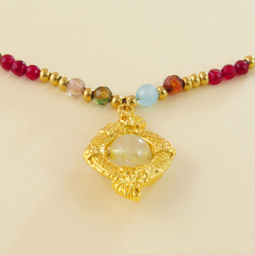 Naga Dragon & Rutile Quartz Style Gold Necklace