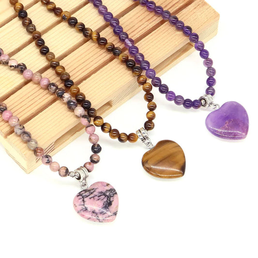 Heart Pendant Stone Style Beads Necklace
