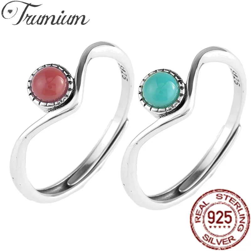 Turquoise and Agate Adjustable Sterling Silver Rings