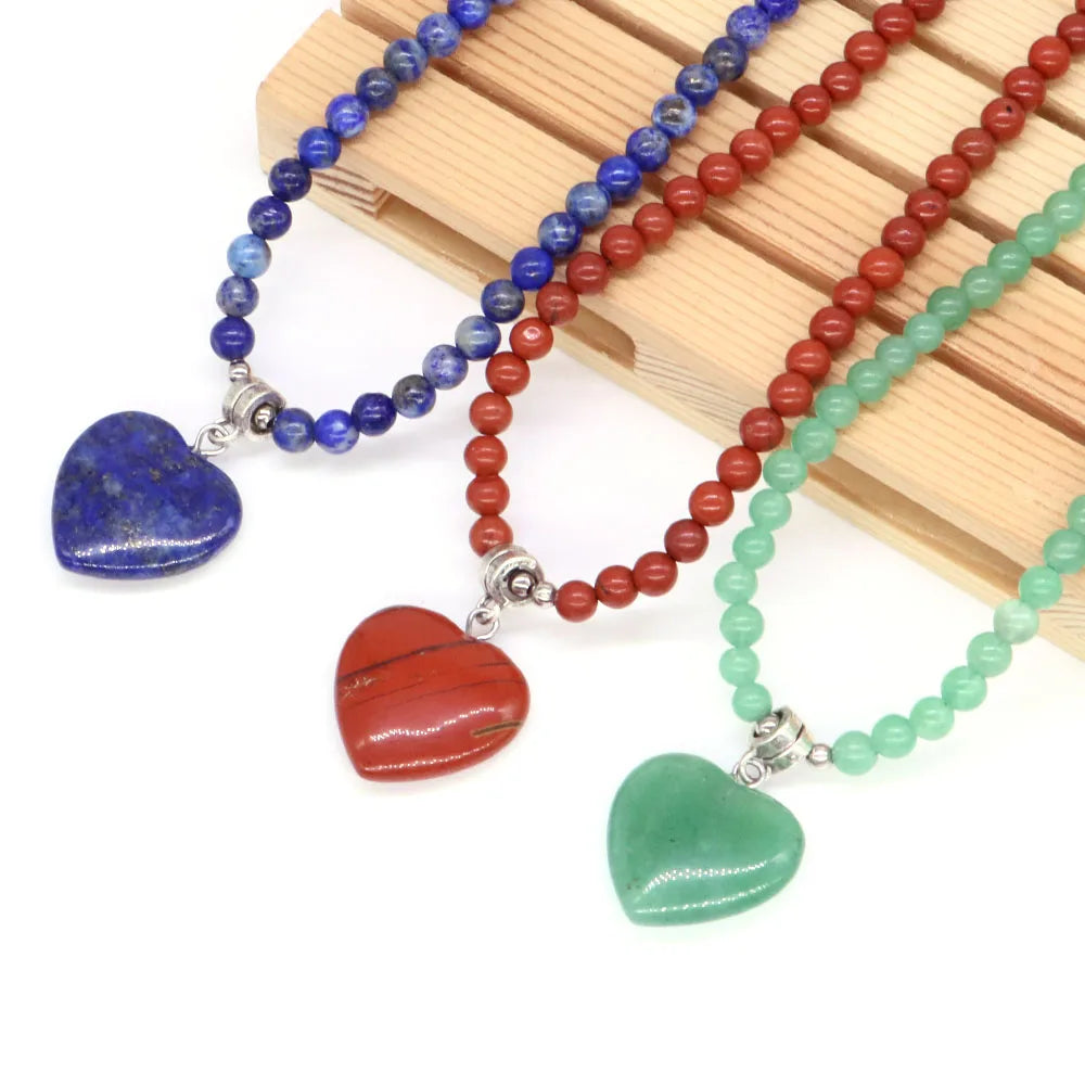 Heart Pendant Stone Style Beads Necklace