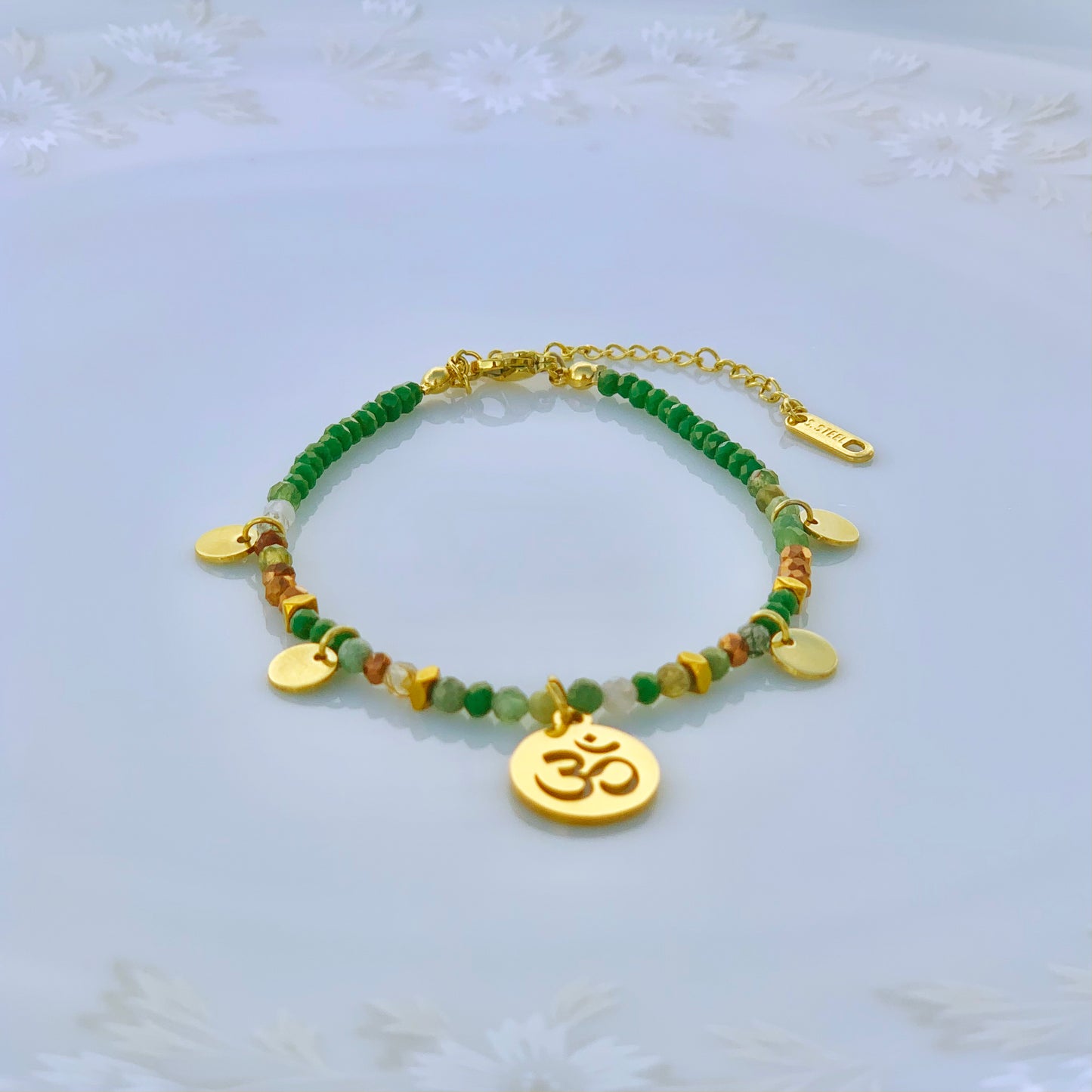 OM Mantra Gold Style Charm Beaded Bracelet