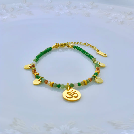 OM Mantra Gold Style Charm Beaded Bracelet